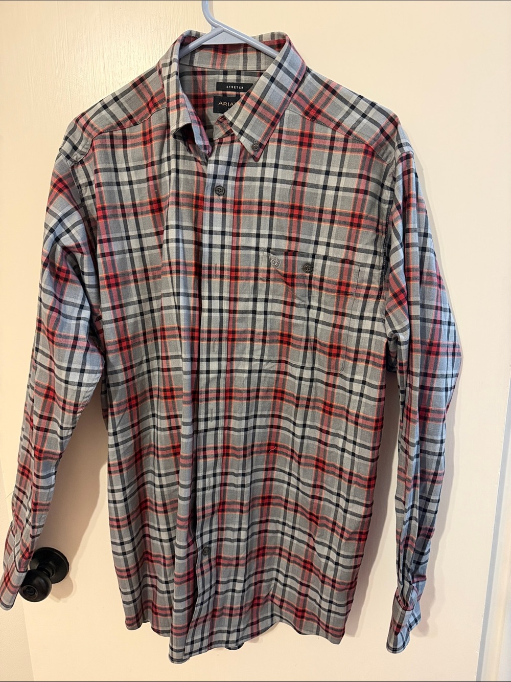 Ariat Men's Red and Gray Plaid Button-Down Shirt